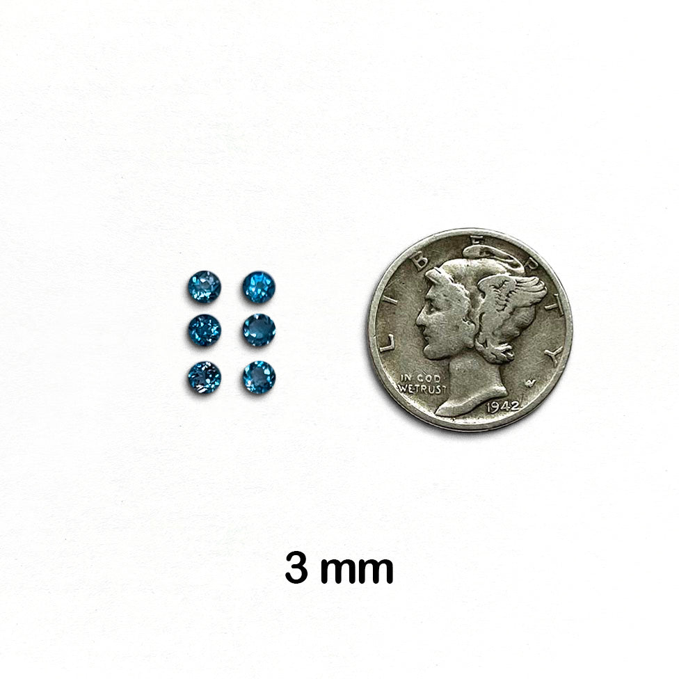 Topaz, London Blue - AAA-Grade, Round, Faceted, 3 mm - 6 pieces