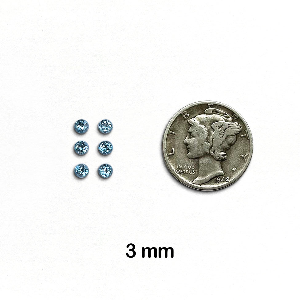 Topaz, Swiss Blue - Round Cut, Faceted, 3 mm - 6 pieces