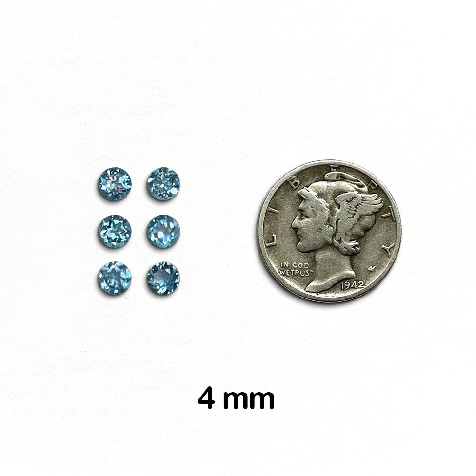 Topaz, Swiss Blue - Round Cut, Faceted, 4 mm - 6 pieces