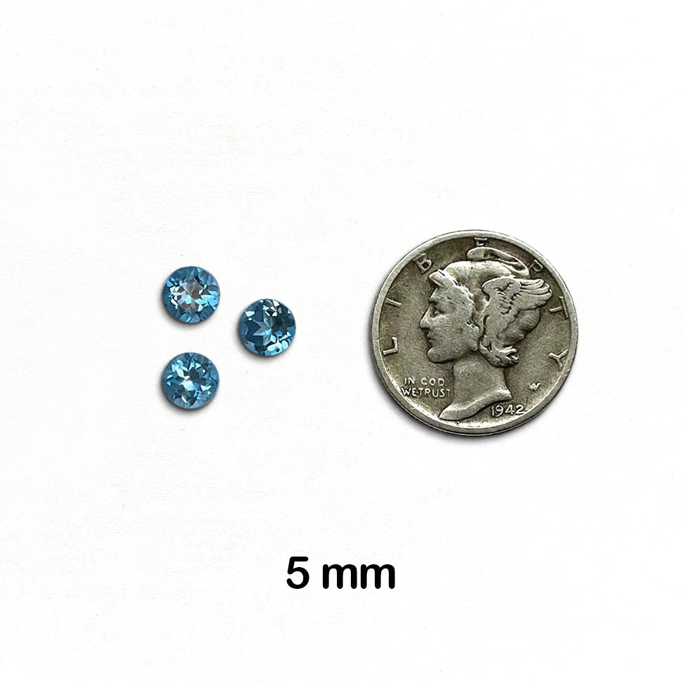Topaz, Swiss Blue - Round Cut, Faceted, 5 mm - 3 pieces