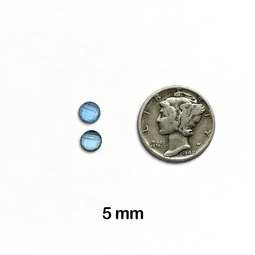 Topaz, Swiss Blue - AAA-Grade, Round, Rose Cut, 5 mm - 2 pieces