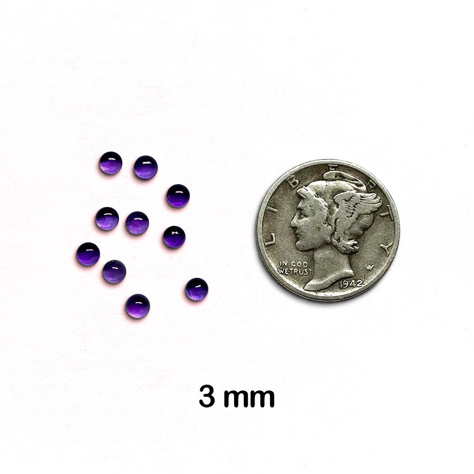 Amethyst - Round, Cabochon, 3mm - 10 pieces