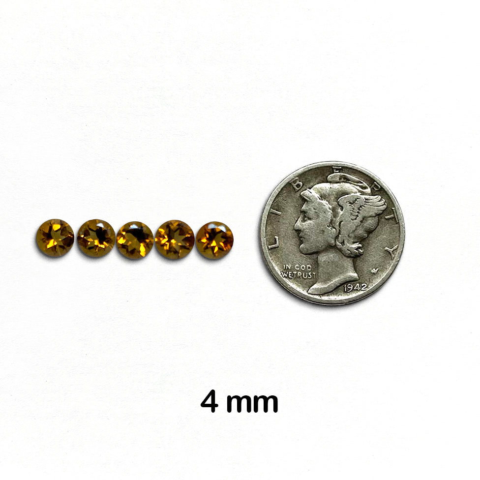 Citrine, Madeira - Round, Faceted Gemstone, 4 mm - 5 pieces