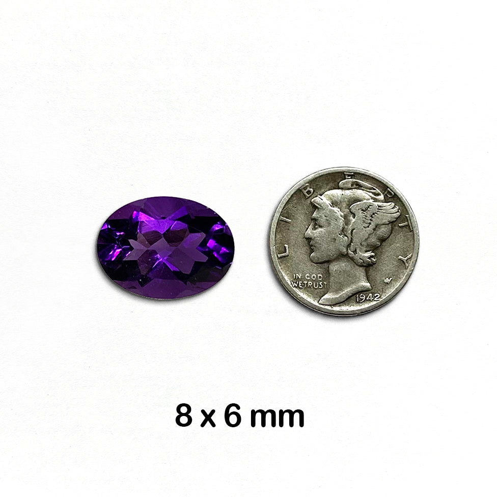 Amethyst - Oval, AAA-Grade Faceted Gemstone, 8mm x 6mm - 1 piece