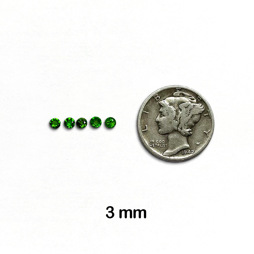 Chrome Diopside - Round, Faceted Gemstone, 3mm - 4 pieces