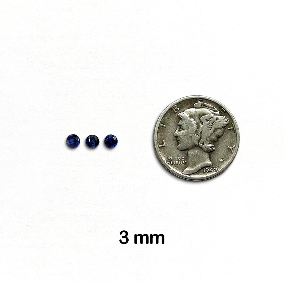 Sapphire, Blue - Fine Quality, Round, Faceted Gemstone, 3 mm - 3 pieces