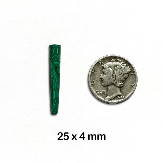 Malachite - Long Bullet, 25mm x 4mm - 1 piece