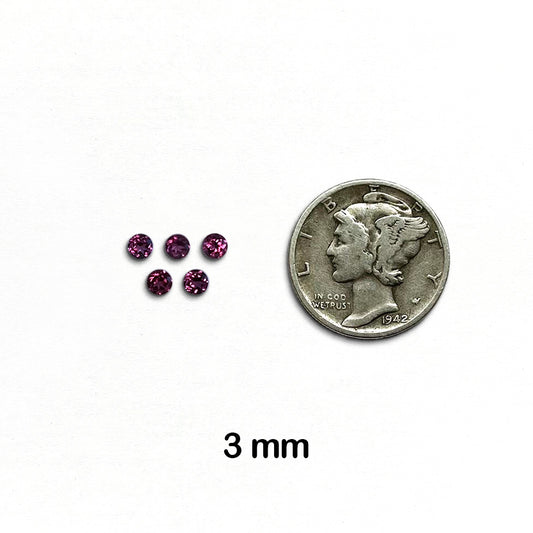 Garnet, Rhodolite - Round, Faceted, 3 mm - 5 pieces