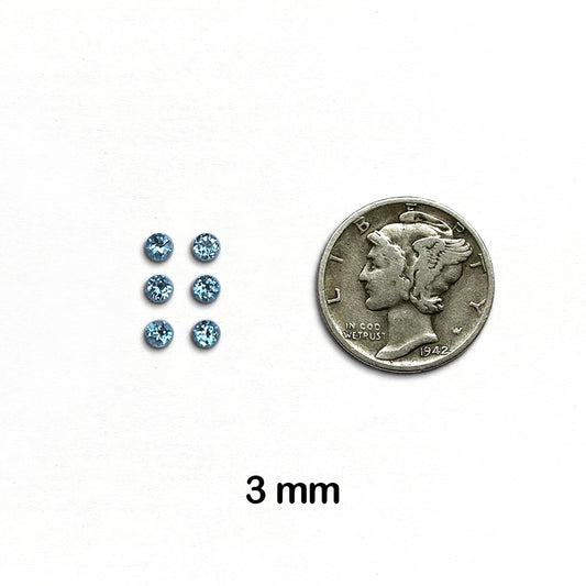 Topaz, Swiss Blue - Round Cut, Faceted, 3 mm - 6 pieces