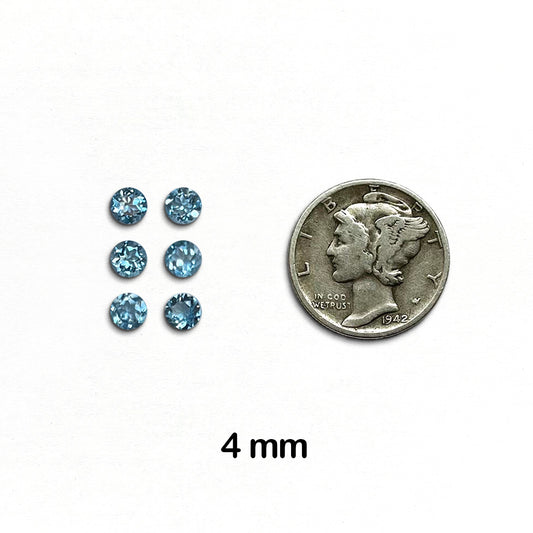 Topaz, Swiss Blue - Round Cut, Faceted, 4 mm - 6 pieces