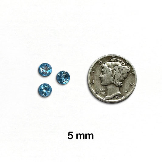 Topaz, Swiss Blue - Round Cut, Faceted, 5 mm - 3 pieces