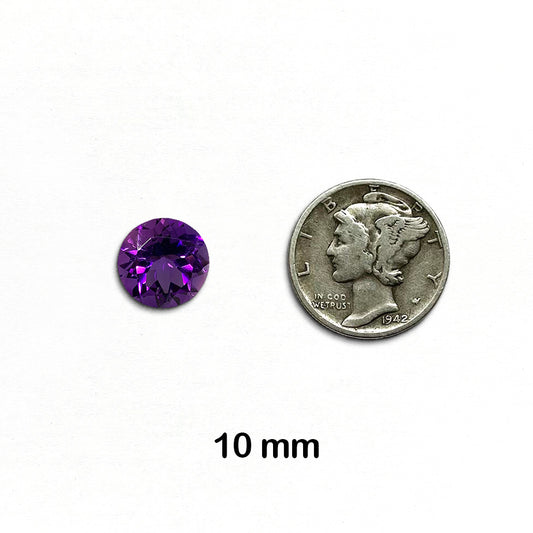 Amethyst - Round, Faceted Gemstone, 10mm - 1 piece