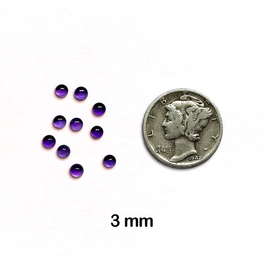 Amethyst - Round, Cabochon, 3mm - 10 pieces