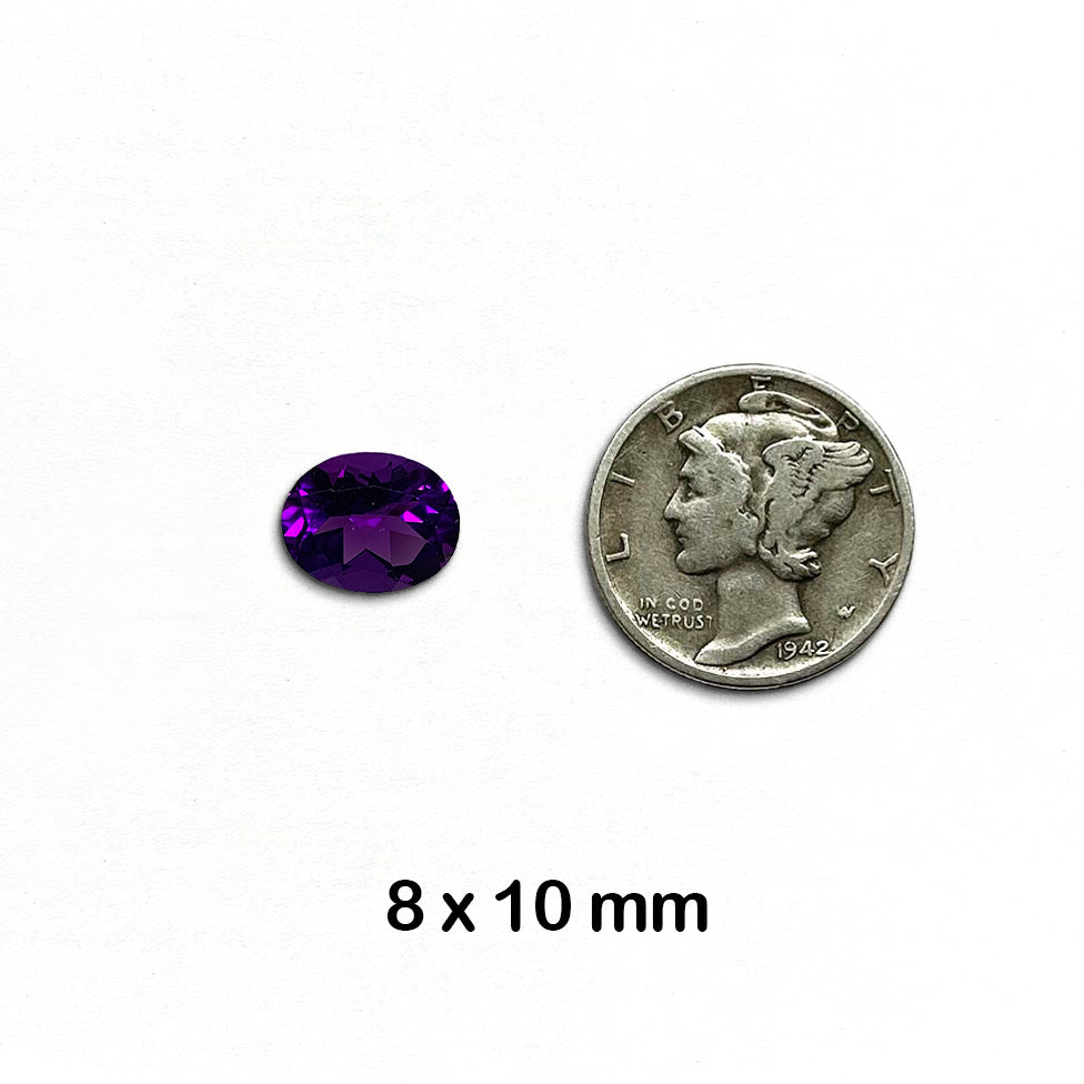 Amethyst - AAA Quality, Oval, Faceted Gemstone, 8mm x 10mm - 1 piece