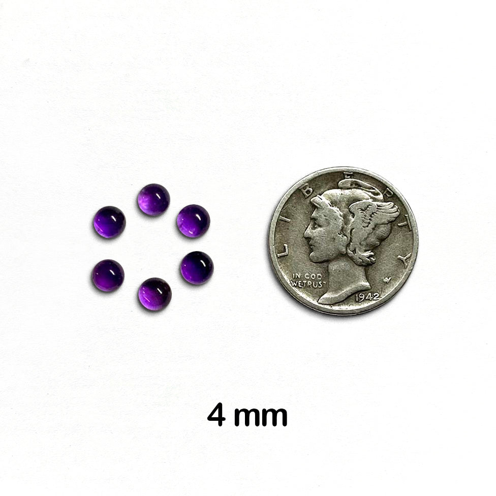 Amethyst - Round, Cabochon, 4mm - 6 pieces