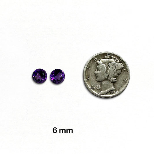 Amethyst - Round, Faceted Gemstone, 6 mm - 2 pieces