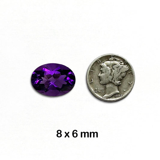 Amethyst - AAA Quality, Oval, Faceted Gemstone, 8mm x 6mm - 1 piece