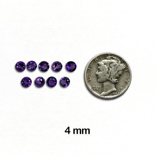 Amethyst - Round, Faceted Gemstone, 4mm - 9 pieces