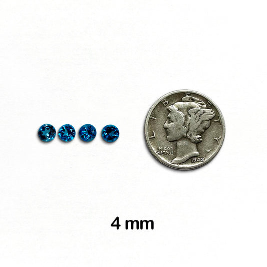 Topaz, London Blue - AAA-Grade, Round, Faceted, 4 mm - 4 pieces