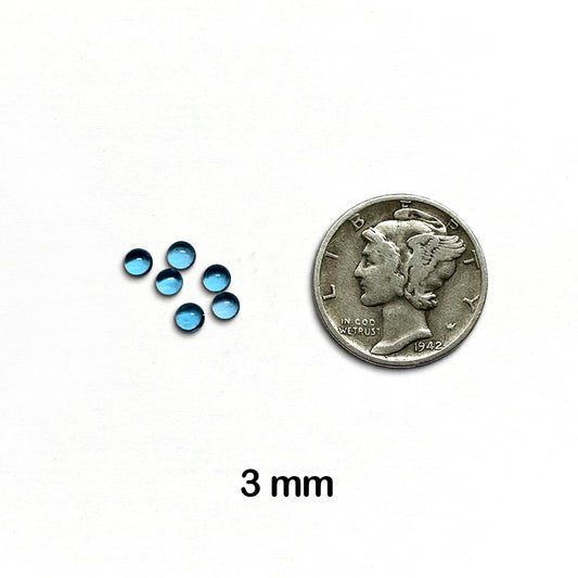 Topaz, Swiss Blue - AAA-Grade, Round, Cabochon, 3 mm - 6 pieces